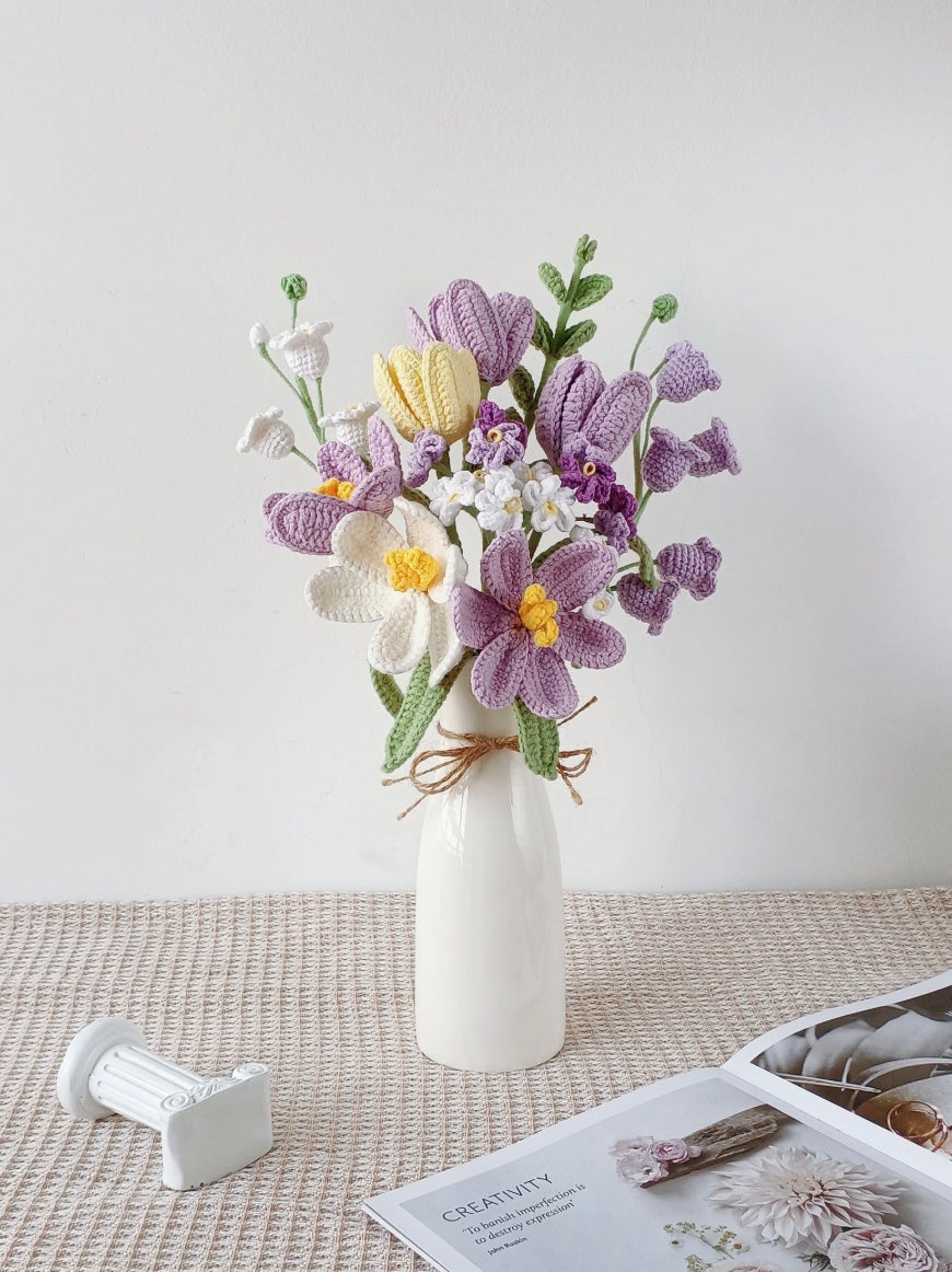 Crochet Flowers Bouquet, Tulip, Pink, White, Purple, Blue, Everlasting, Graduation, Birthday, Friend, Sister, Girlfriend Gift, Love, Easter