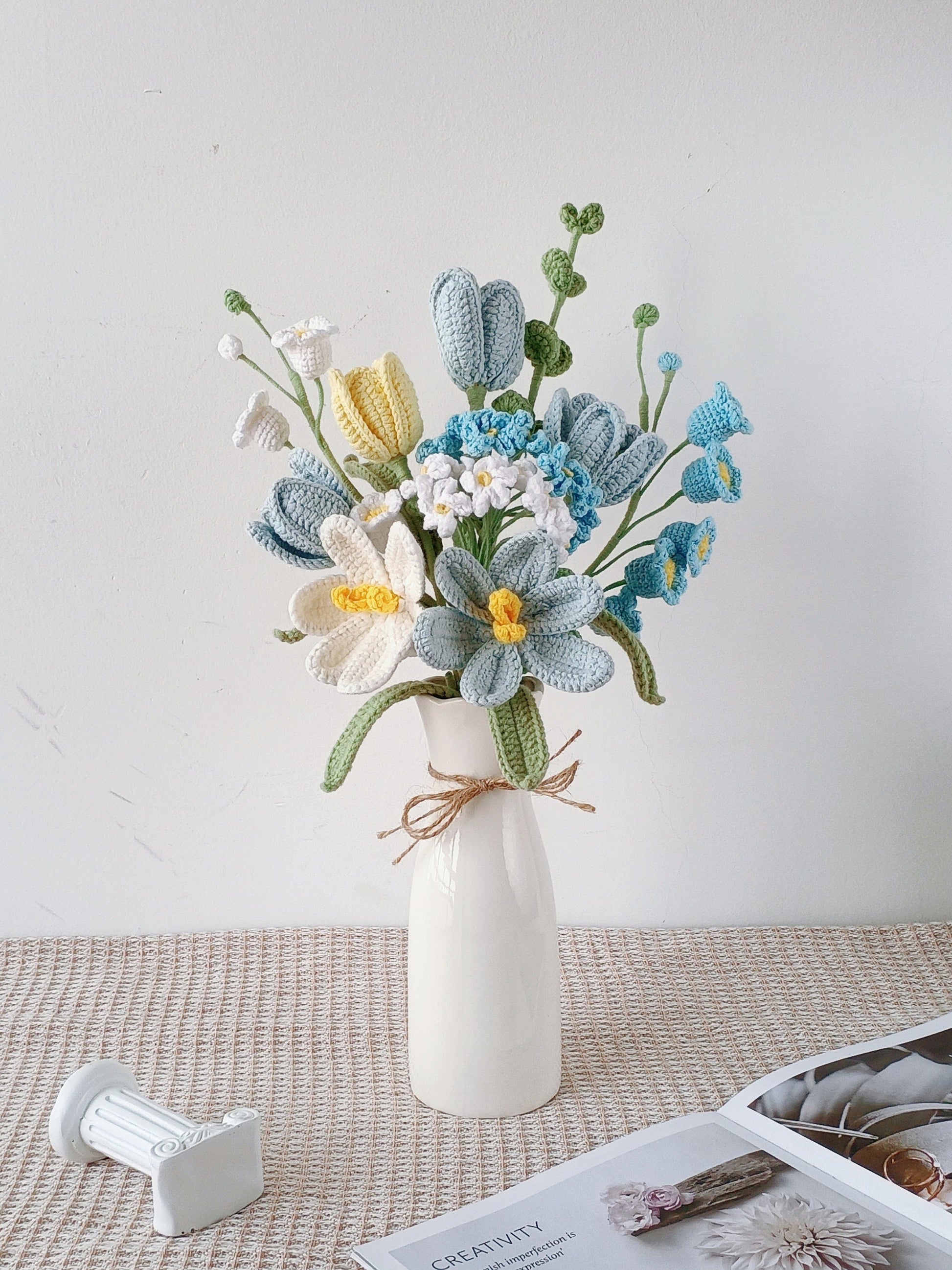 Crochet Flowers Bouquet, Tulip, Pink, White, Purple, Blue, Everlasting, Graduation, Birthday, Friend, Sister, Girlfriend Gift, Love, Easter